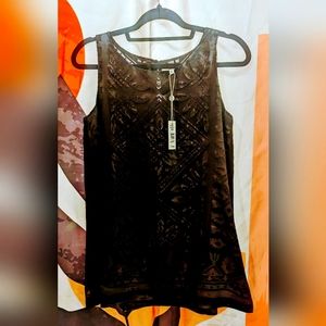 Max Studio Sheer Black Patterned Blouse